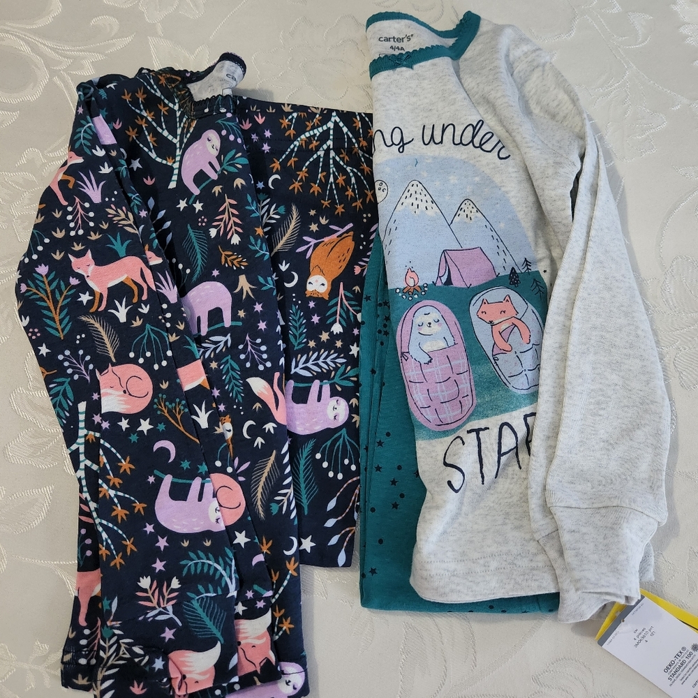 Size 4 Carters pajama sets. NWT Sloth & Fox
